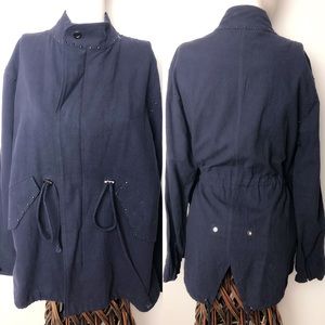 Rachel Zoe Blue 100% Linen Zip-Up Tie-Waist Lightweight Jacket Size S